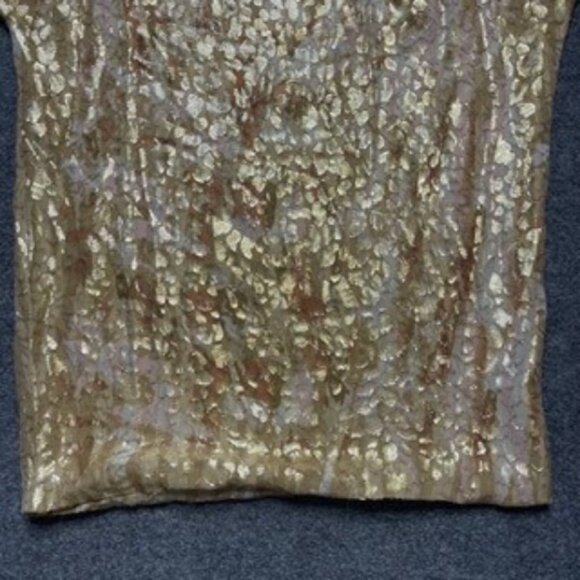 2b Rych Womens Blouse Gold All Over Print Short Sleeve Silk Blend Top Glam M New - Picture 6 of 8